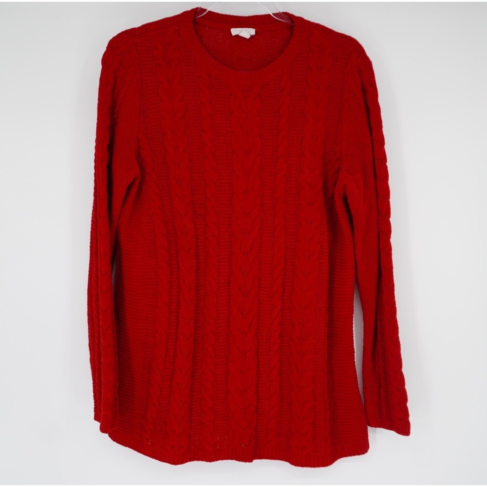 J.Jill Red Cable Knit Crew Neck Sweater Womens Small Long Sleeve pullover